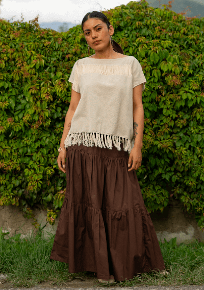 ✅ Falda Larga Gitana | Algodón 100% Café Oscuro | Textil Vivo