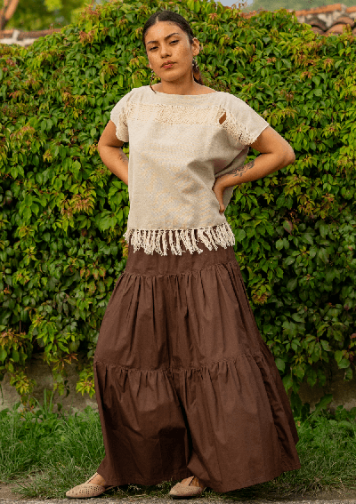 ✅ Falda Larga Gitana | Algodón 100% Café Oscuro | Textil Vivo